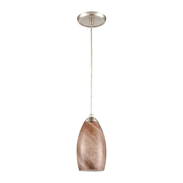 Atlas Planetario 5-Inch Mini Pendant Light - Swirling Brown Glass Shade & Satin Nickel Finish for Modern Decor CL12526-BN