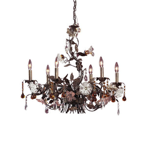 Atlas Cristallo Fiore 6-Light Chandelier – Hand-Blown Glass, Crystal Drops for Elegant Indoor Spaces Bronze 29'' CL12529-BZ