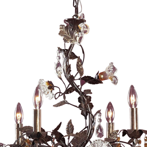 Atlas Cristallo Fiore 6-Light Chandelier – Hand-Blown Glass, Crystal Drops for Elegant Indoor Spaces Bronze 29'' CL12529-BZ