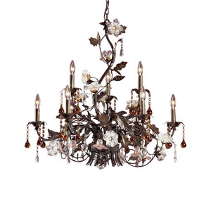 Atlas Cristallo Fiore 6-Light Chandelier – Hand-Blown Glass, Crystal Drops for Elegant Indoor Spaces Bronze 33'' CL12530-BZ