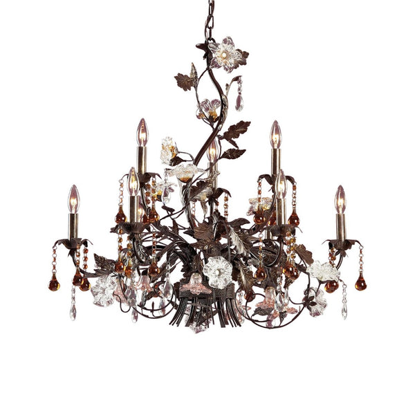 Atlas Cristallo Fiore 6-Light Chandelier – Hand-Blown Glass, Crystal Drops for Elegant Indoor Spaces Bronze 33'' CL12530-BZ