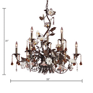 Atlas Cristallo Fiore 6-Light Chandelier – Hand-Blown Glass, Crystal Drops for Elegant Indoor Spaces Bronze 33'' CL12530-BZ