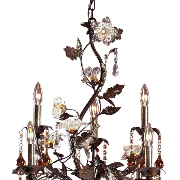 Atlas Cristallo Fiore 6-Light Chandelier – Hand-Blown Glass, Crystal Drops for Elegant Indoor Spaces Bronze 33'' CL12530-BZ