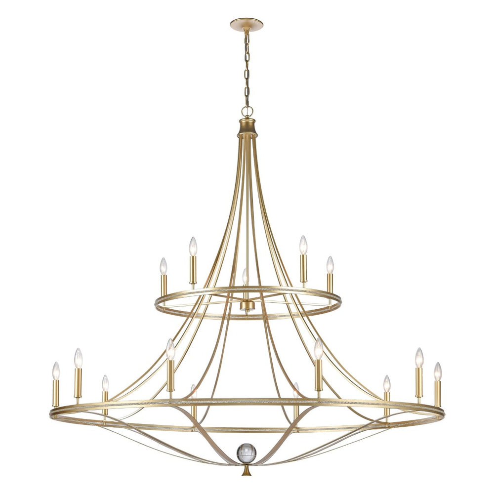 Atlas Noura 60" Wide 15-Light Chandelier - Elegant Champagne Gold Design with Stunning Glass Accents CL12534-GD