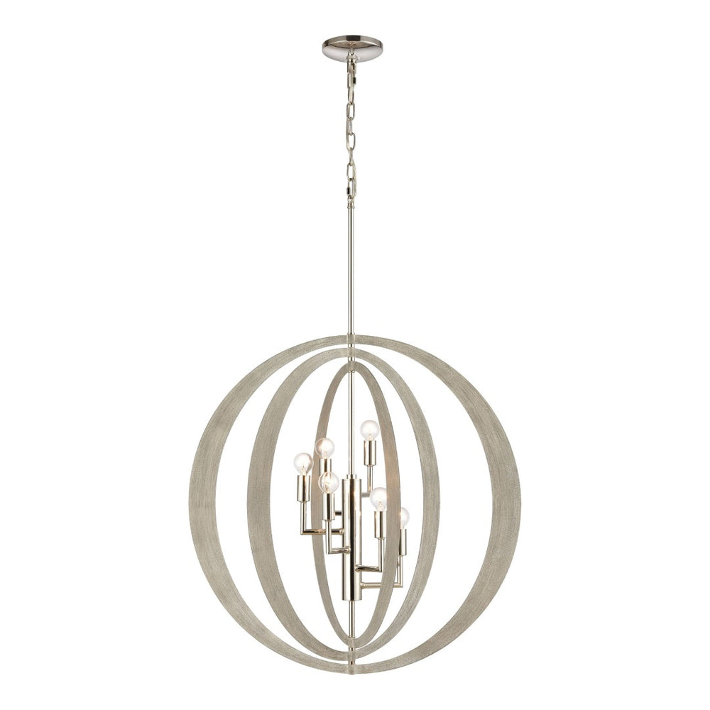 Atlas Retro Rings 26'' Wide 6-Light Chandelier - Midcentury Modern Design with Sandy Beechwood & Nickel CL12536-NK