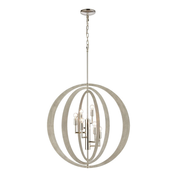 Atlas Retro Rings 26'' Wide 6-Light Chandelier - Midcentury Modern Design with Sandy Beechwood & Nickel CL12536-NK