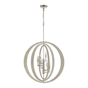 Atlas Retro Rings 26'' Wide 6-Light Chandelier - Midcentury Modern Design with Sandy Beechwood & Nickel CL12536-NK