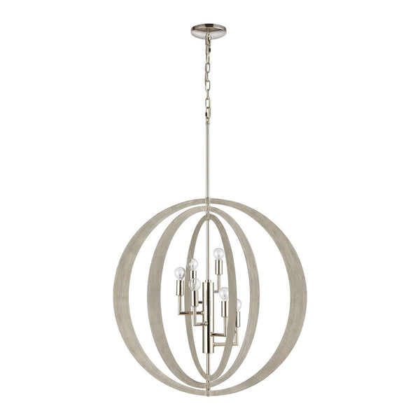 Atlas Retro Rings 26'' Wide 6-Light Chandelier - Midcentury Modern Design with Sandy Beechwood & Nickel CL12536-NK