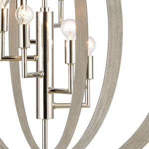 Atlas Retro Rings 26'' Wide 6-Light Chandelier - Midcentury Modern Design with Sandy Beechwood & Nickel CL12536-NK