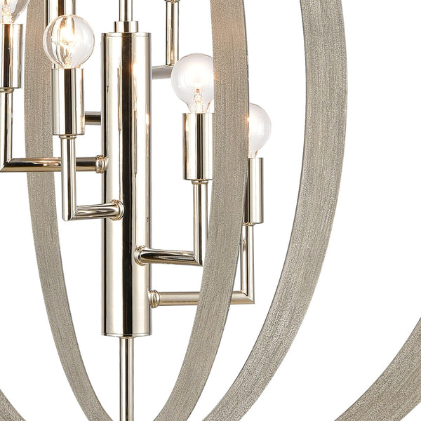 Atlas Retro Rings 26'' Wide 6-Light Chandelier - Midcentury Modern Design with Sandy Beechwood & Nickel CL12536-NK