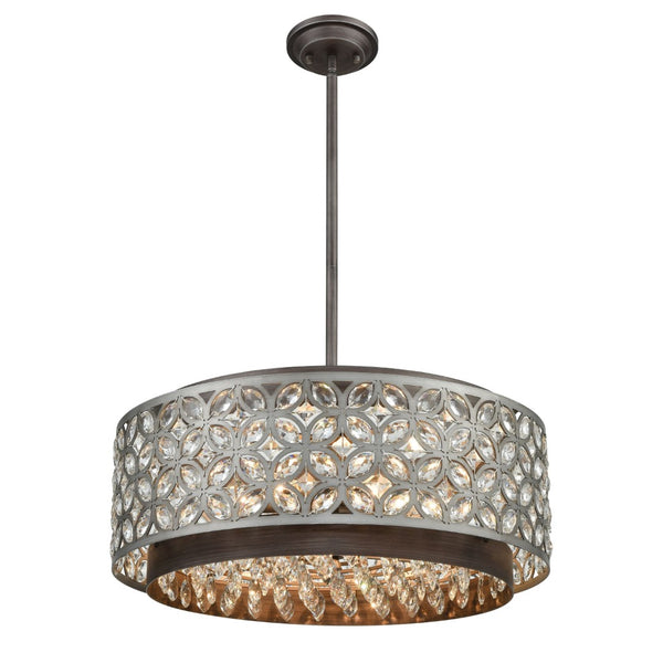 Atlas Rosslyn 22'' Wide 6-Light Chandelier - Mid-Century Modern Design with Weathered Zinc and Crystals CL12537-GY