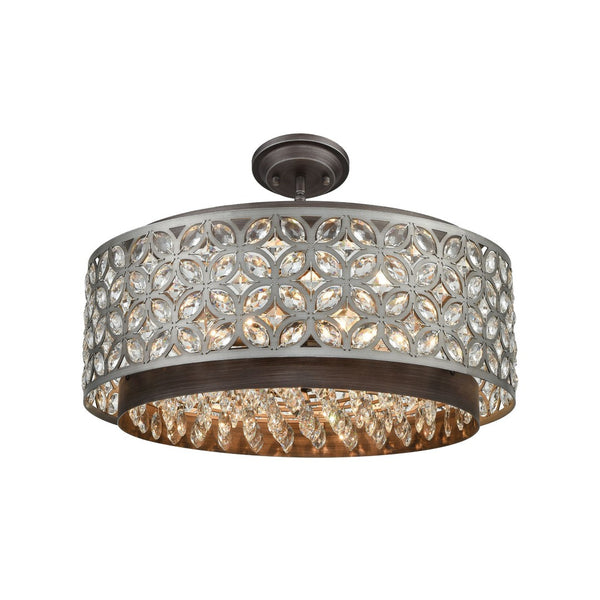 Atlas Rosslyn 22'' Wide 6-Light Chandelier - Mid-Century Modern Design with Weathered Zinc and Crystals CL12537-GY