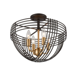 Atlas Concentric 4-Light Semi Flush Mount - Elegant Oil Rubbed Bronze & Crystal Accent Fixture for Home CL12541-BZ
