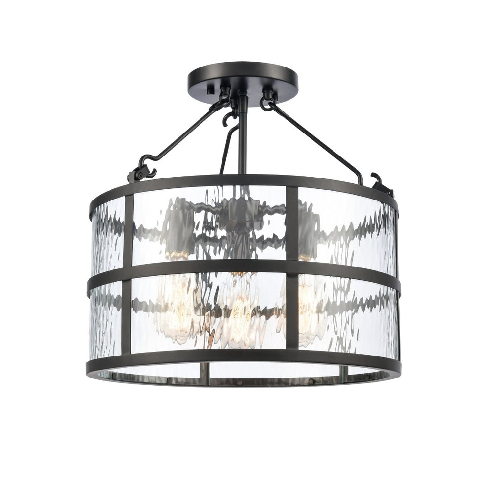 Atlas Solace 16" Wide Semi-Flush Mount Ceiling Light - Matte Black, Ripple Glass, Modern Design Focal Point CL12543-BK