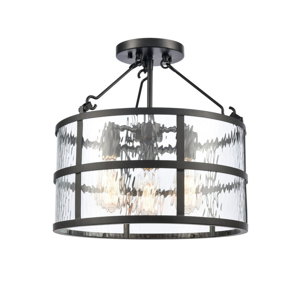 Atlas Solace 16" Wide Semi-Flush Mount Ceiling Light - Matte Black, Ripple Glass, Modern Design Focal Point CL12543-BK