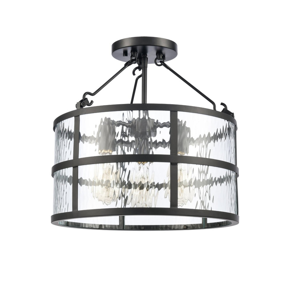 Atlas Solace 16" Wide Semi-Flush Mount Ceiling Light - Matte Black, Ripple Glass, Modern Design Focal Point CL12543-BK