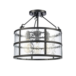 Atlas Solace 16" Wide Semi-Flush Mount Ceiling Light - Matte Black, Ripple Glass, Modern Design Focal Point CL12543-BK