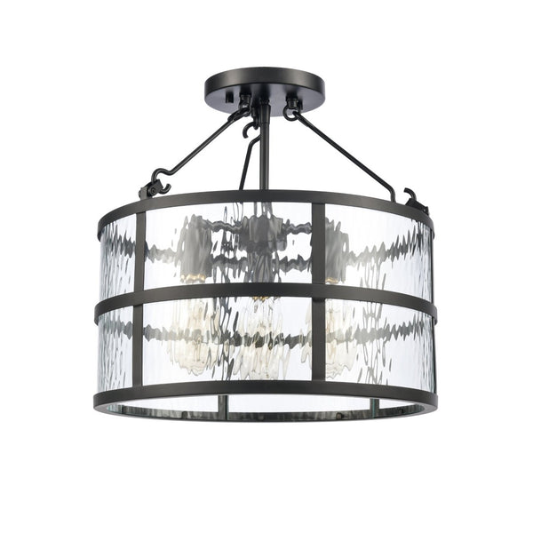 Atlas Solace 16" Wide Semi-Flush Mount Ceiling Light - Matte Black, Ripple Glass, Modern Design Focal Point CL12543-BK