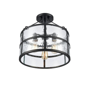 Atlas Solace 16" Wide Semi-Flush Mount Ceiling Light - Matte Black, Ripple Glass, Modern Design Focal Point CL12543-BK