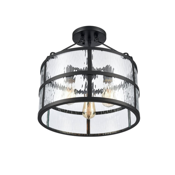 Atlas Solace 16" Wide Semi-Flush Mount Ceiling Light - Matte Black, Ripple Glass, Modern Design Focal Point CL12543-BK
