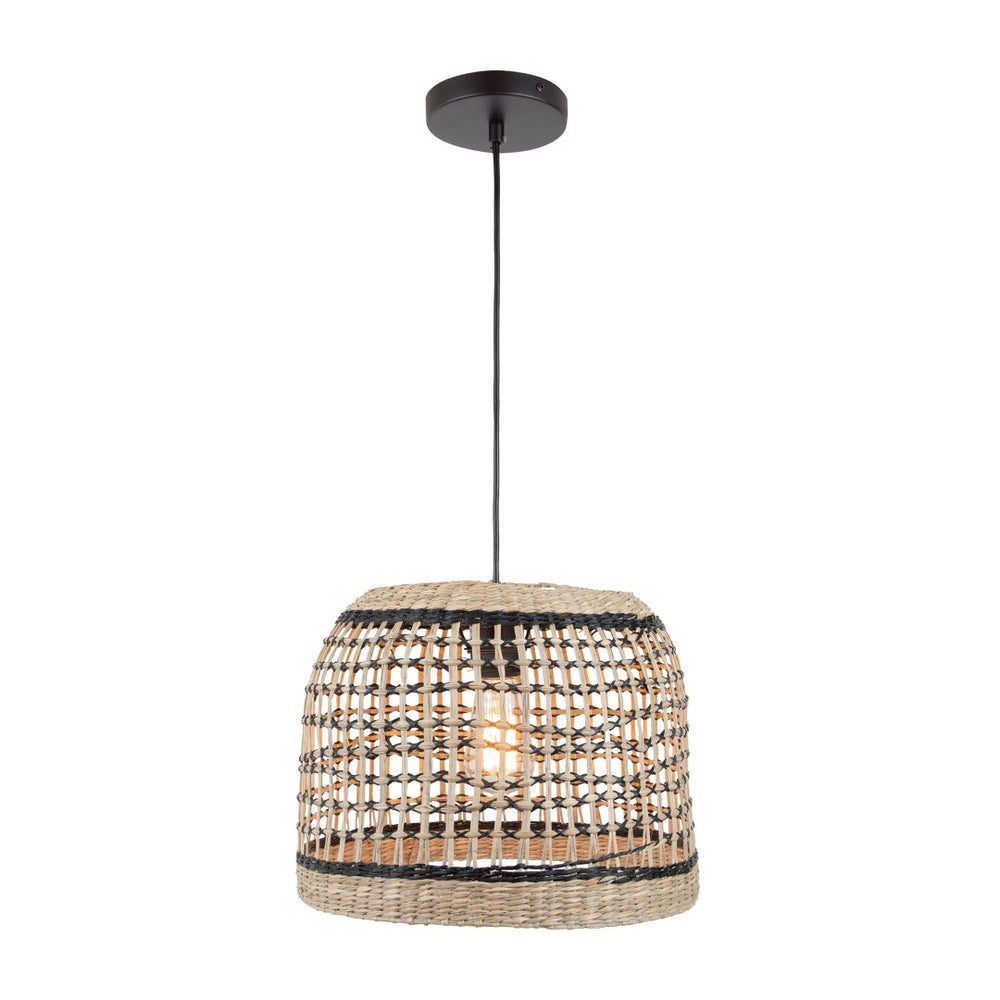 Atlas Silay 13" Wide Handcrafted Seagrass Pendant Light - Black Finish for Cozy Coastal Decor CL12545-BK