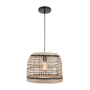 Atlas Silay 13" Wide Handcrafted Seagrass Pendant Light - Black Finish for Cozy Coastal Decor CL12545-BK