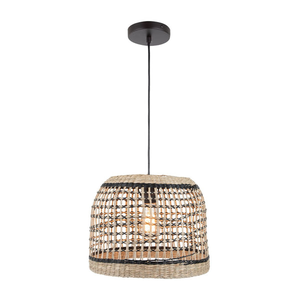 Atlas Silay 13" Wide Handcrafted Seagrass Pendant Light - Black Finish for Cozy Coastal Decor CL12545-BK