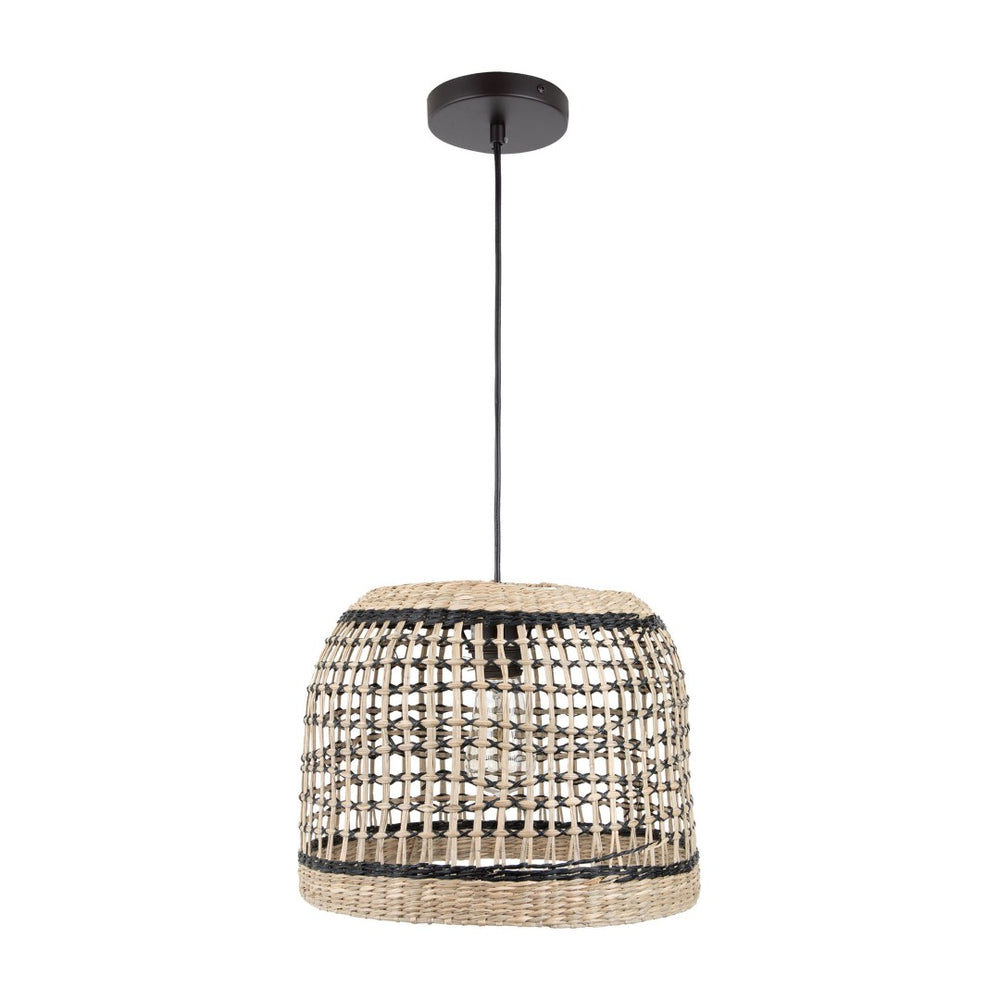 Atlas Silay 13" Wide Handcrafted Seagrass Pendant Light - Black Finish for Cozy Coastal Decor CL12545-BK