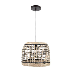 Atlas Silay 13" Wide Handcrafted Seagrass Pendant Light - Black Finish for Cozy Coastal Decor CL12545-BK