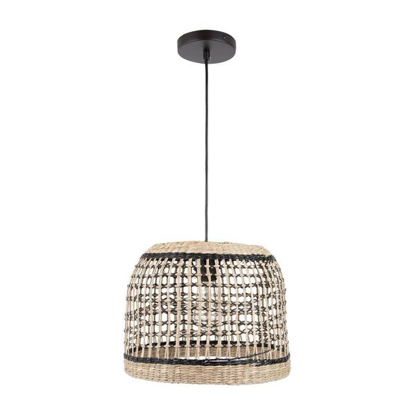 Atlas Silay 13" Wide Handcrafted Seagrass Pendant Light - Black Finish for Cozy Coastal Decor CL12545-BK