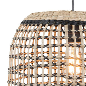 Atlas Silay 13" Wide Handcrafted Seagrass Pendant Light - Black Finish for Cozy Coastal Decor CL12545-BK