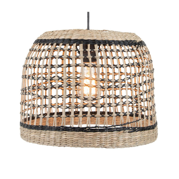 Atlas Silay 13" Wide Handcrafted Seagrass Pendant Light - Black Finish for Cozy Coastal Decor CL12545-BK
