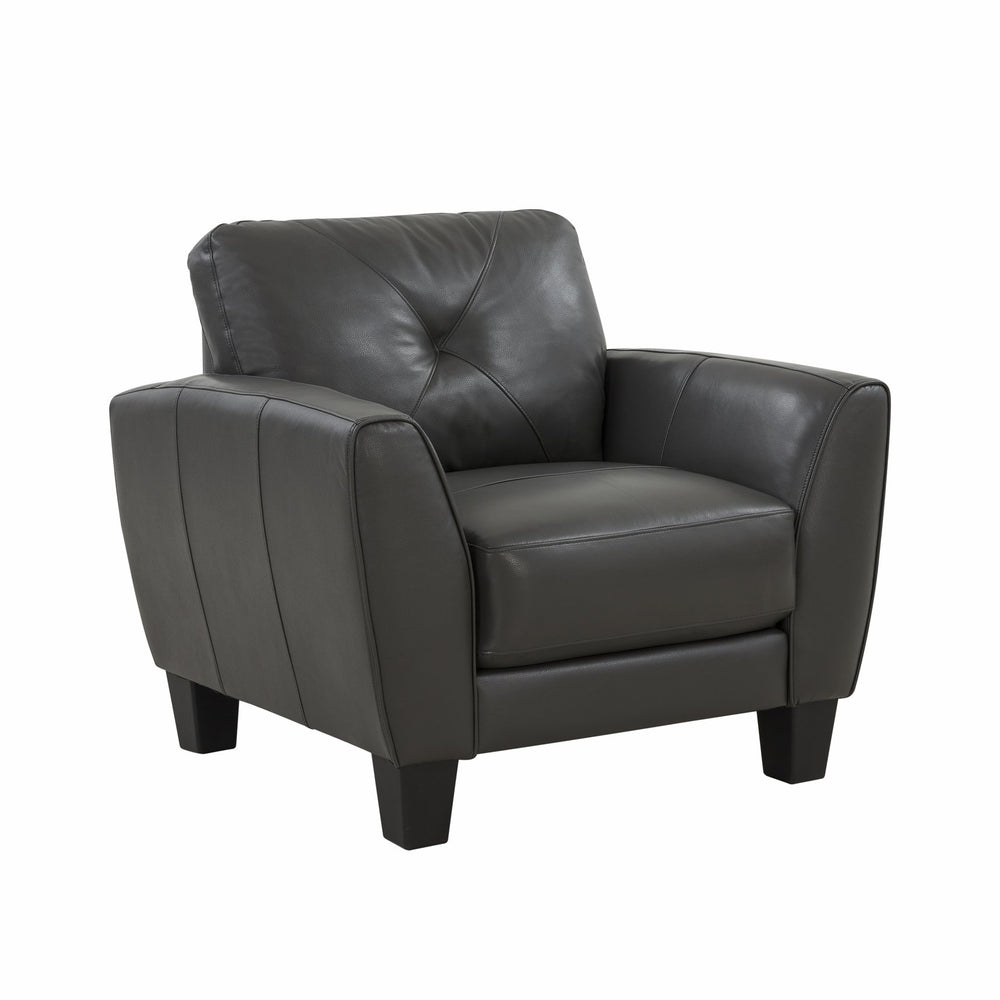 Porter Designs Porter Trento Charcoal Gray Top Grain Leather Chair - Stylish Tufted Design & Comfortable Seating Gray Leather 02-189-03-4098