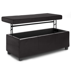English Elm Avalon Lift Top Rectangular Ottoman - Tanners Brown Vegan Leather With Hidden Storage & Style B136P158648