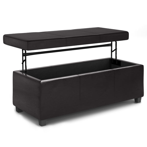 English Elm Avalon Lift Top Rectangular Ottoman - Tanners Brown Vegan Leather With Hidden Storage & Style B136P158648