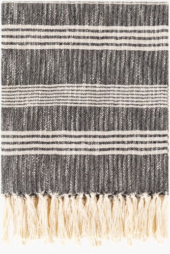 Surya Callan Cottage Style 100% Cotton Throw Blanket With Fringe, Hand Woven, Cozy Home Decor Accent Black Cotton Cla1000-5060