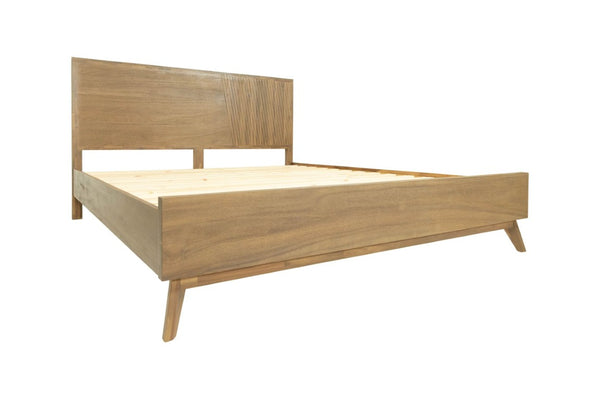 VIG Furniture Claire Solid Acacia Eastern King Platform Bed In American Walnut Finish — Modern Panel Headboard, 7" Clearance VGWDWIN-USQB-BED-EK