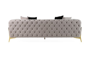 VIG Furniture Clarice Velvet Sofa In Light Beige With Gold Legs, Tufted Back, Removable Cushions, Seats 3 Elegantly VGAH-SF1013-3-BGE