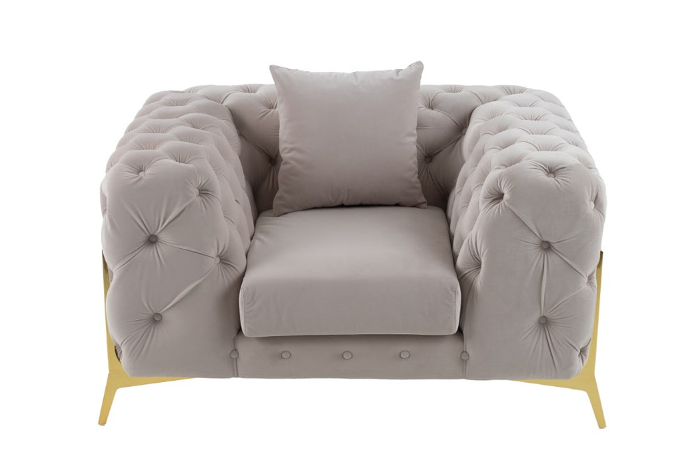 VIG Furniture Clarice Plush Light Beige Velvet Accent Chair With Button-Tufted Back, Gold Legs & Removable Cushions VGAH-SF1013-1-BGE