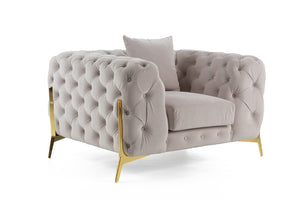 VIG Furniture Clarice Plush Light Beige Velvet Accent Chair With Button-Tufted Back, Gold Legs & Removable Cushions VGAH-SF1013-1-BGE