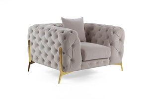 VIG Furniture Clarice Plush Light Beige Velvet Accent Chair With Button-Tufted Back, Gold Legs & Removable Cushions VGAH-SF1013-1-BGE