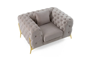 VIG Furniture Clarice Plush Light Beige Velvet Accent Chair With Button-Tufted Back, Gold Legs & Removable Cushions VGAH-SF1013-1-BGE