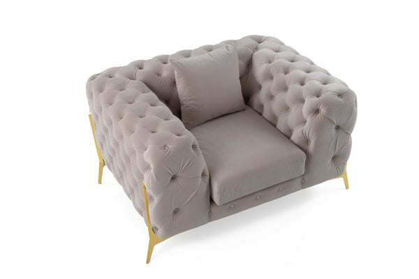 VIG Furniture Clarice Plush Light Beige Velvet Accent Chair With Button-Tufted Back, Gold Legs & Removable Cushions VGAH-SF1013-1-BGE