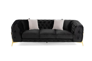 VIG Furniture Clarice Black Velvet Transitional Sofa With Button-Tufted Back, Gold Metal Legs & 4 Toss Pillows VGAH-SF1013-3-BLK