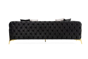 VIG Furniture Clarice Black Velvet Transitional Sofa With Button-Tufted Back, Gold Metal Legs & 4 Toss Pillows VGAH-SF1013-3-BLK