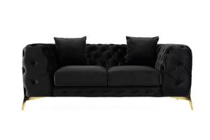 VIG Furniture Clarice Black Velvet Loveseat With Tufted Back, Gold Metal Legs, Removable Cushions For Two VGAH-SF1013-2-BLK