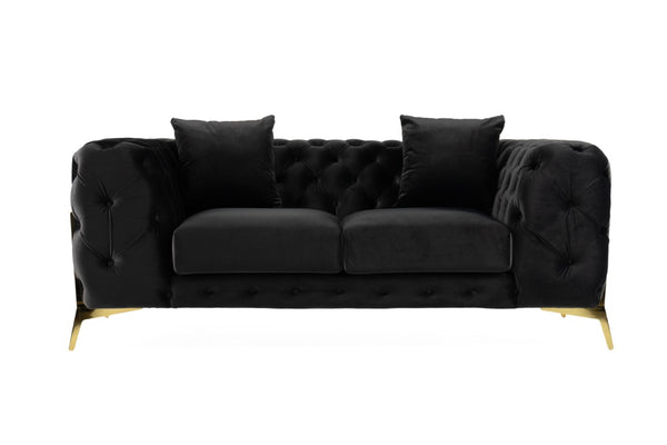 VIG Furniture Clarice Black Velvet Loveseat With Tufted Back, Gold Metal Legs, Removable Cushions For Two VGAH-SF1013-2-BLK