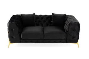 VIG Furniture Clarice Black Velvet Loveseat With Tufted Back, Gold Metal Legs, Removable Cushions For Two VGAH-SF1013-2-BLK
