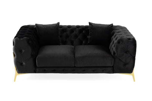 VIG Furniture Clarice Black Velvet Loveseat With Tufted Back, Gold Metal Legs, Removable Cushions For Two VGAH-SF1013-2-BLK