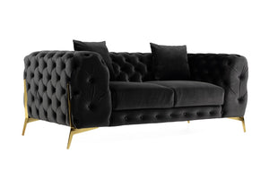 VIG Furniture Clarice Black Velvet Loveseat With Tufted Back, Gold Metal Legs, Removable Cushions For Two VGAH-SF1013-2-BLK